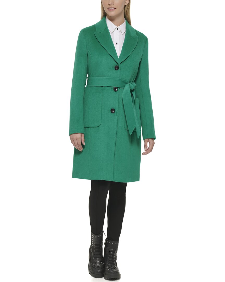 Karl Lagerfeld Belted Patch Pocket Wool-blend Coat In Green