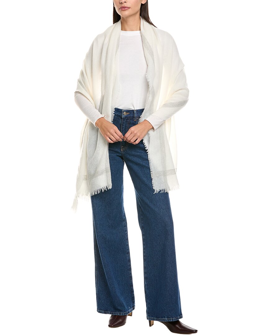 Vince Lightweight Border Stripe Wool & Cashmere-blend Wrap In Gray