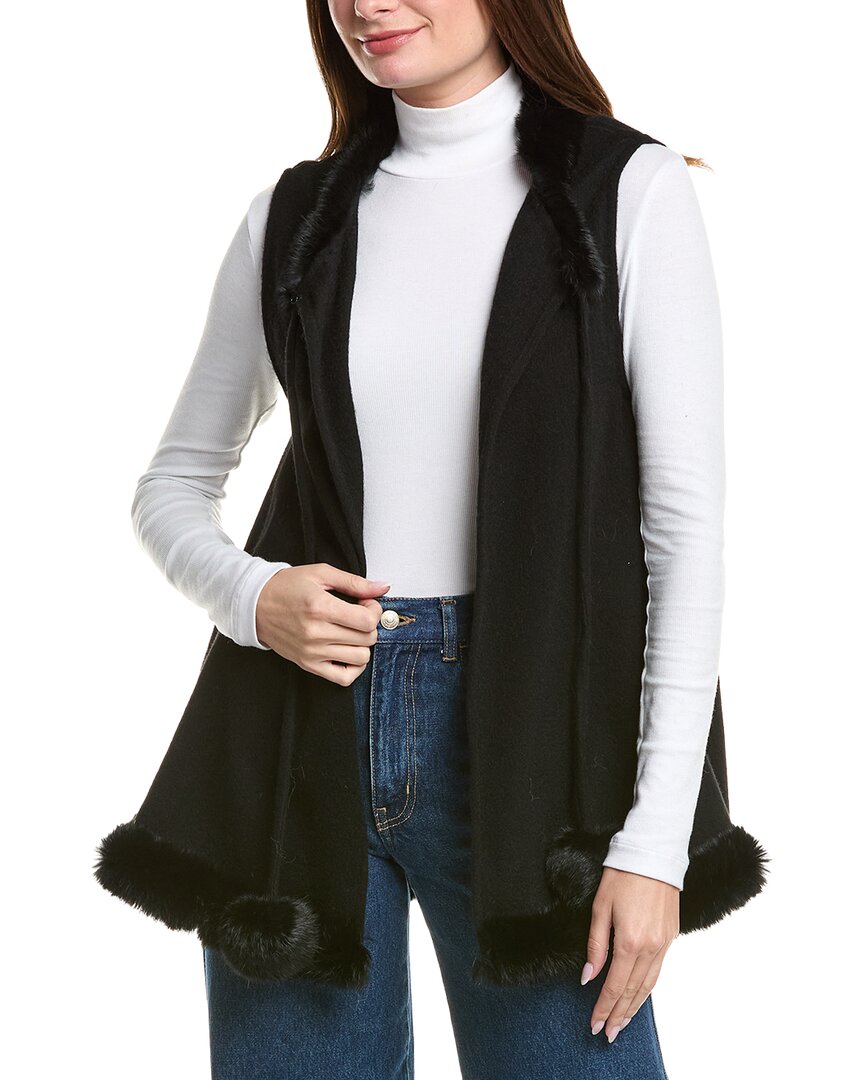La Fiorentina Knit Wool & Rabbit Fur Cape In Black
