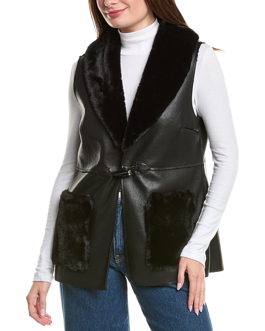 La Fiorentina Faux Leather Vest In Black