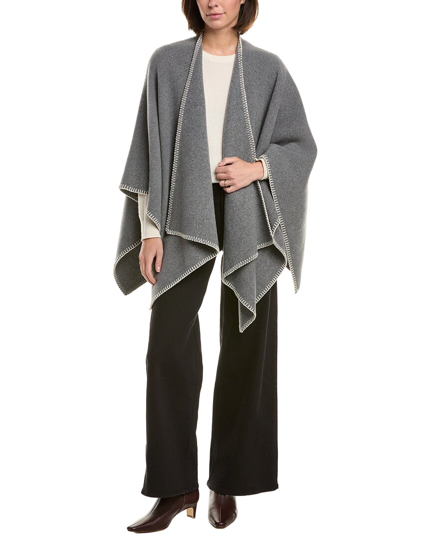 Rag & Bone Ingrid Blanket Stitch Wool Poncho In Gray