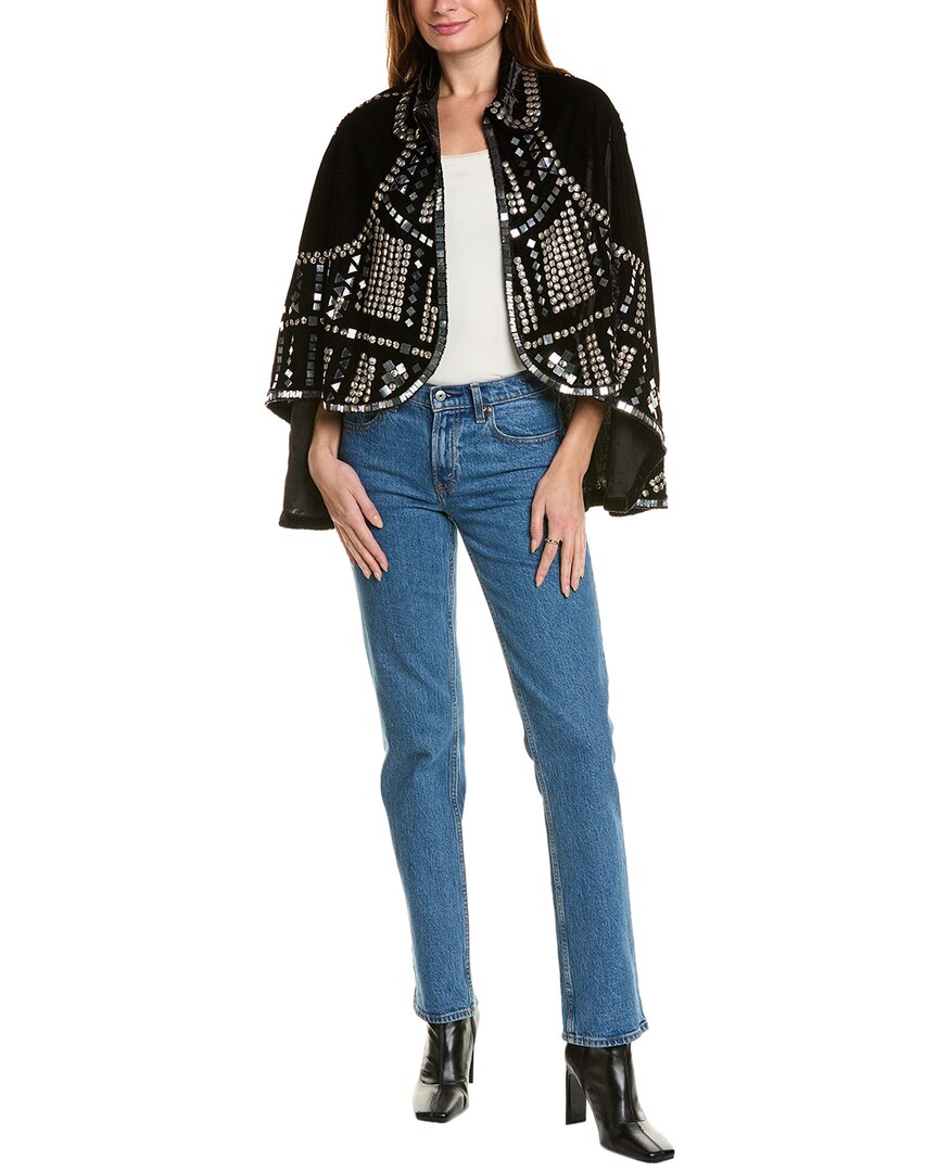 Saachi Encore Embellished Velvet Cape In Black