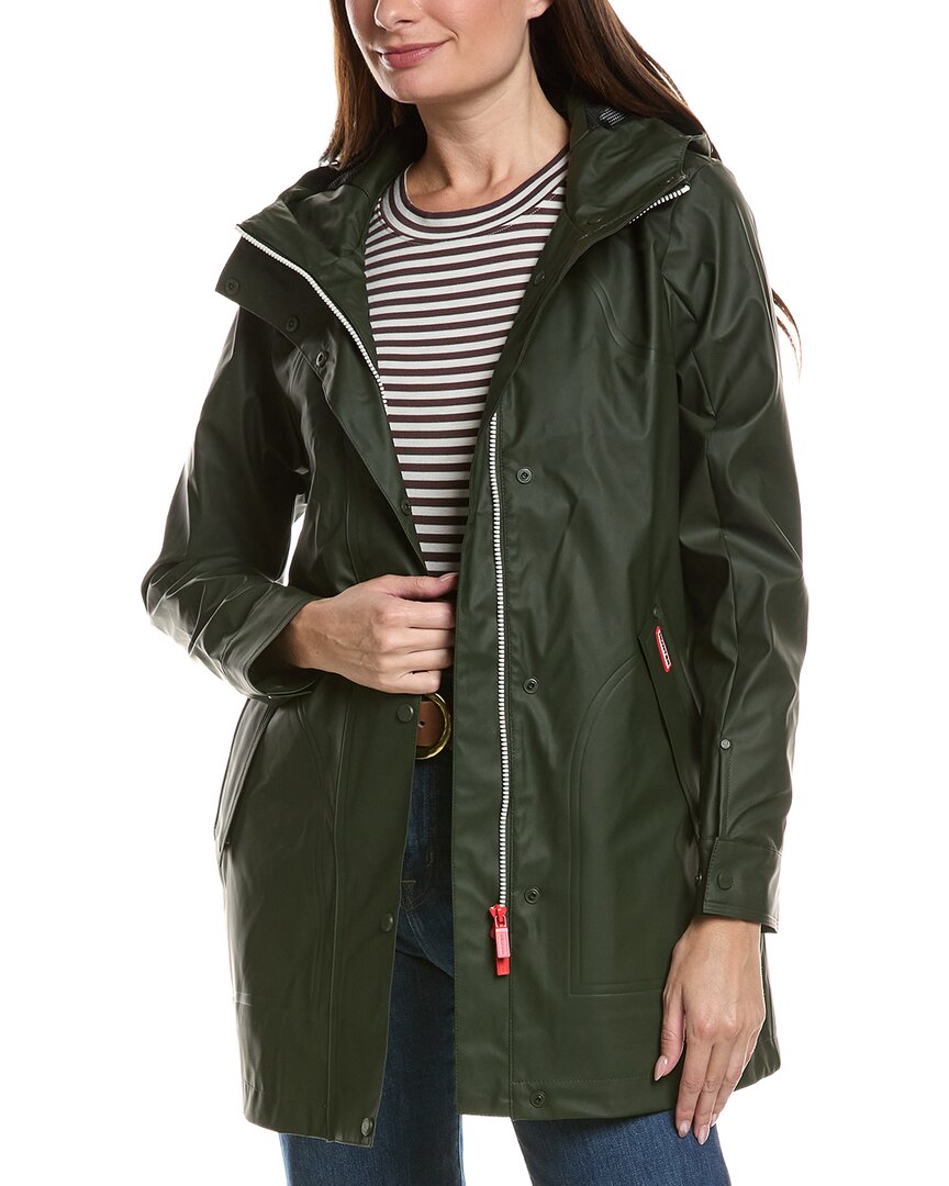 Hunter Acacia Rubberized Mid Length Rain Jacket In Green
