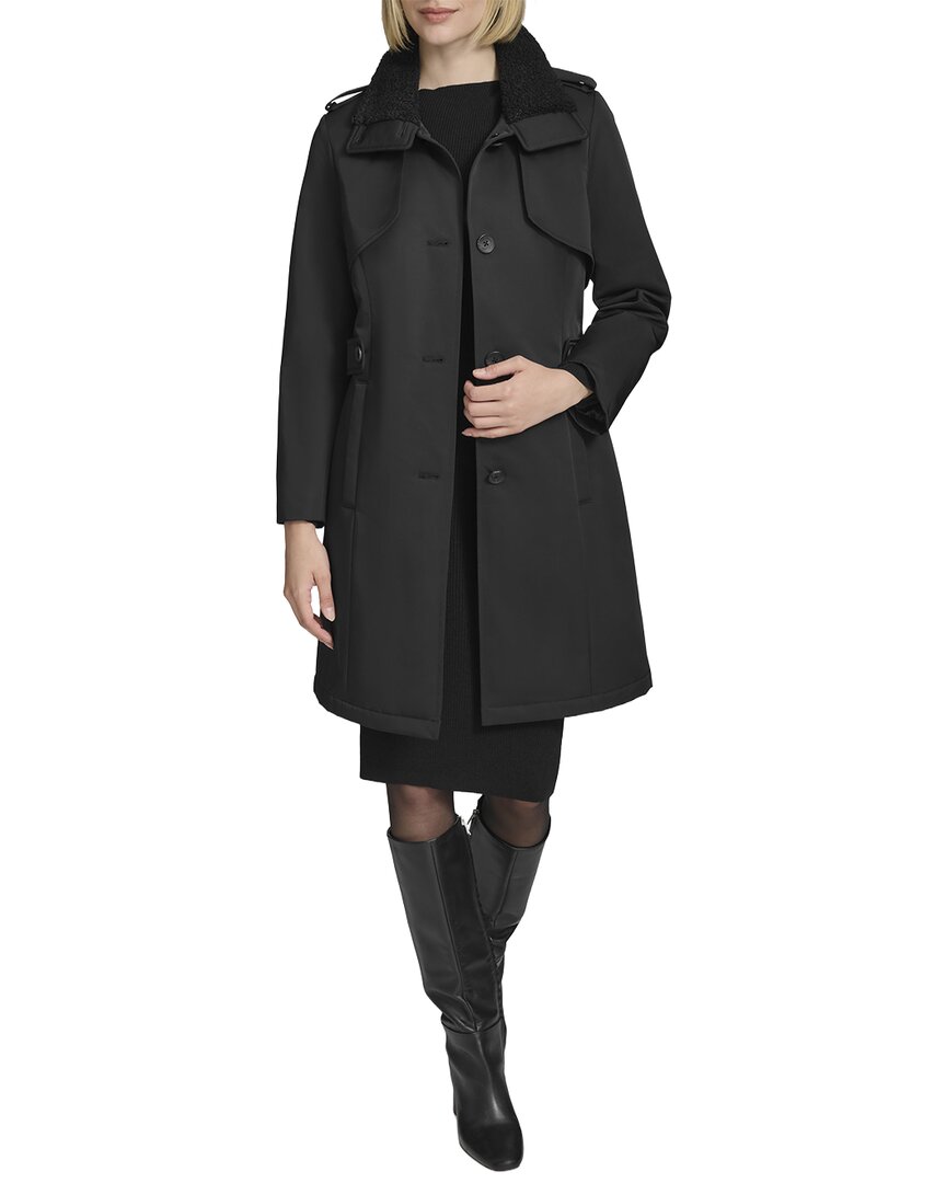 Andrew Marc Teagan Trench With Faux Sherpa Collar In Black