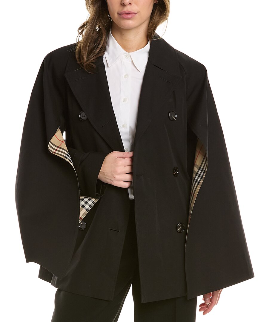 Shop Burberry Cape Sleeve Cropped Trench Jacket In Black