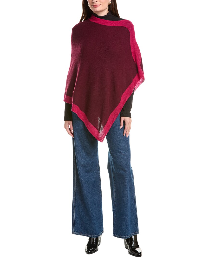 Forte Contrast Trim 100% Cashmere Poncho In Red