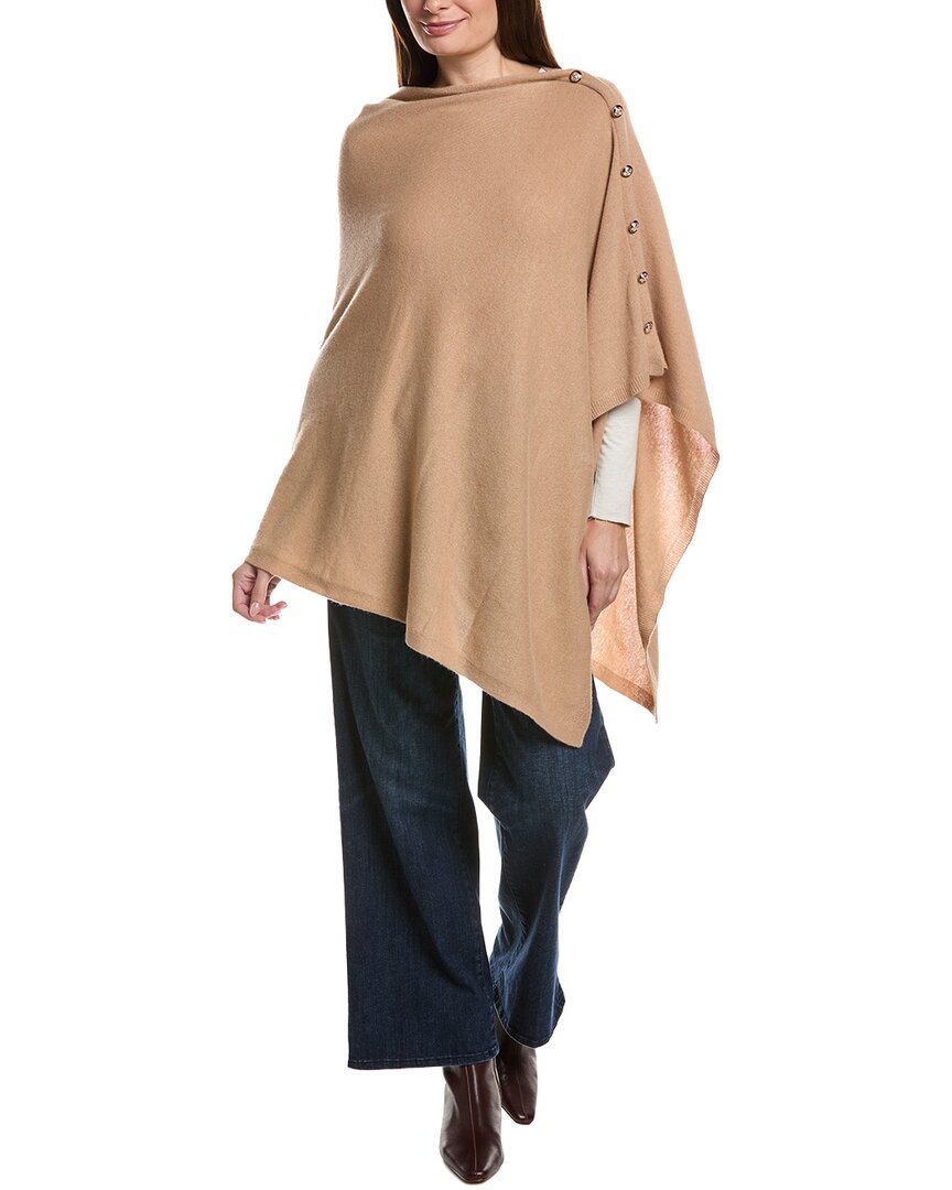 Sofia Cashmere Sofiacashmere Button Shoulder Cashmere Wrap In Brown