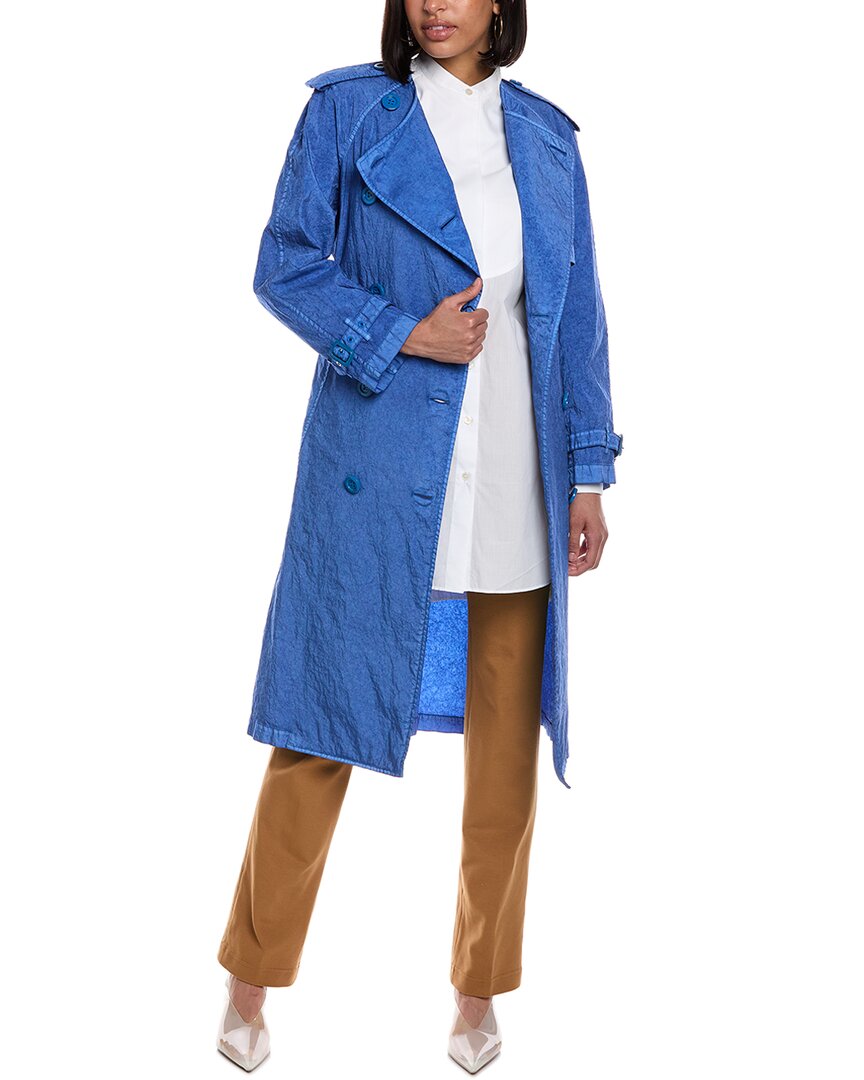 Burberry Double Breasted Trench Polyamide Coat In Blue