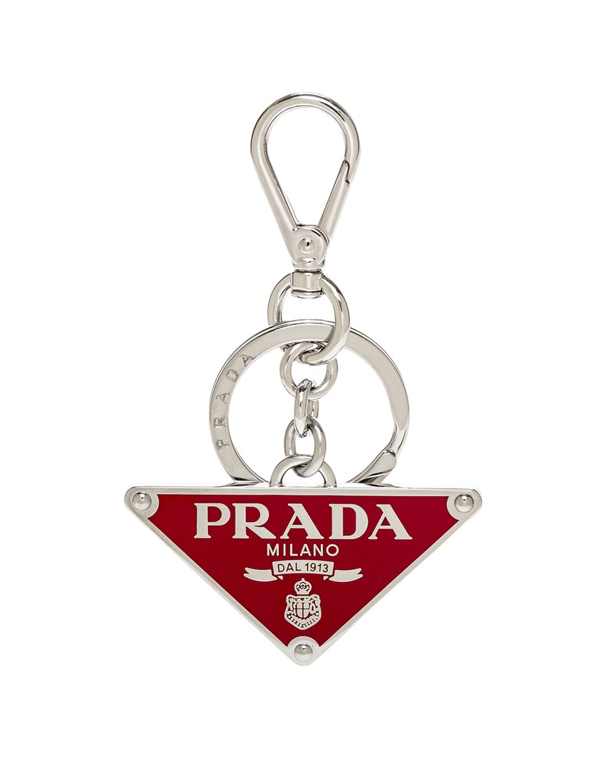 Prada Enameled Triangle Key Ring In Red
