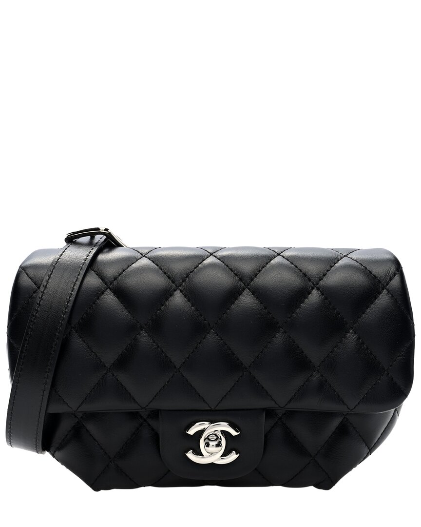 Pre-owned Chanel Black Calfskin Leather Quilted Cc Uniform Flap Belt Bag (authentic Pre-  Loved)