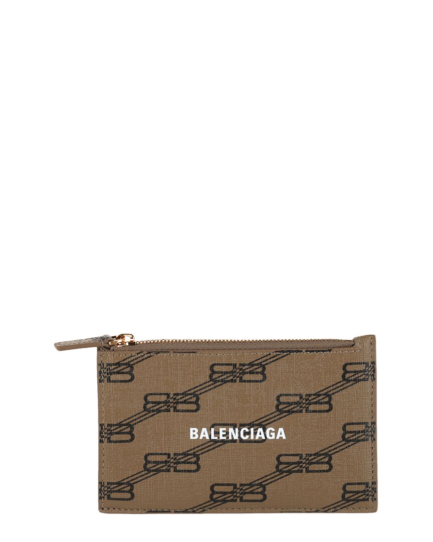 Balenciaga Bb Monogram Coated Canvas Card Holder In Grey