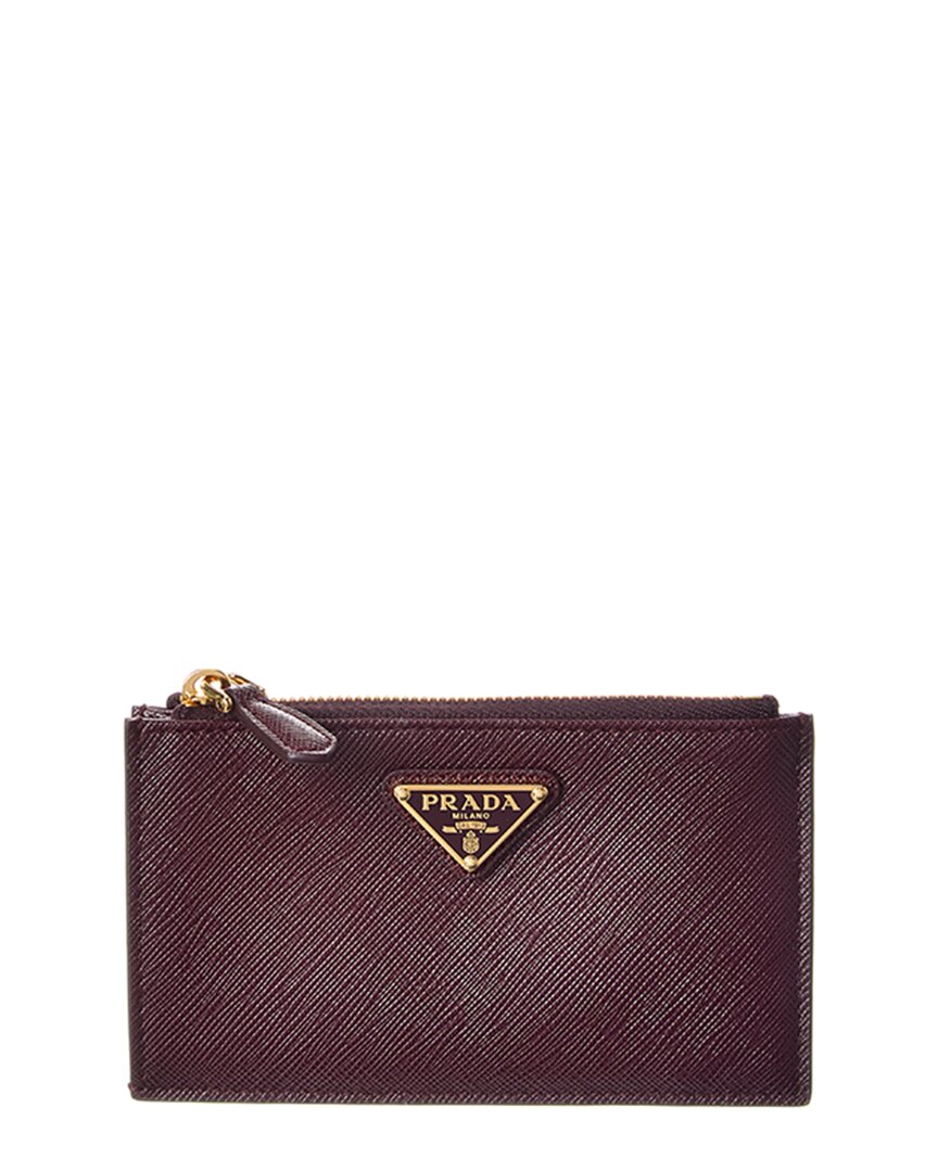 Prada Saffiano Leather Card Holder In Burgundy