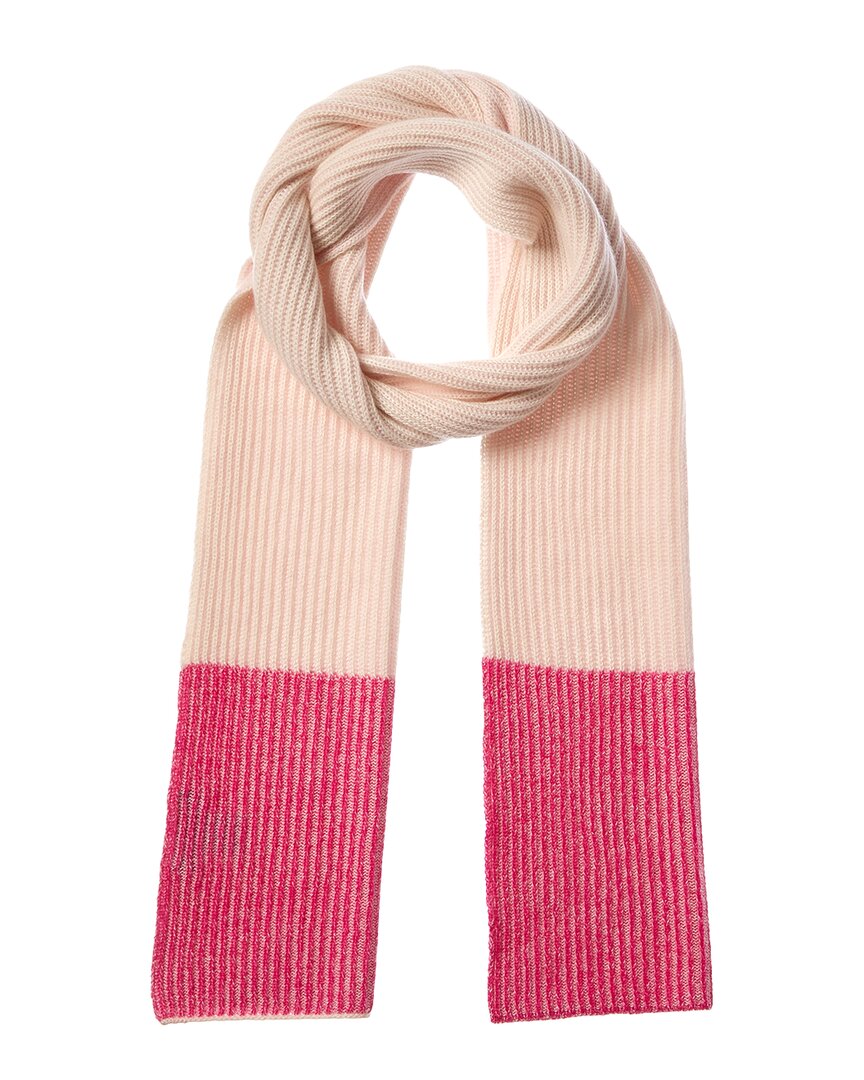 Forte Cashmere Plaited Border Stripe Cashmere Scarf In White