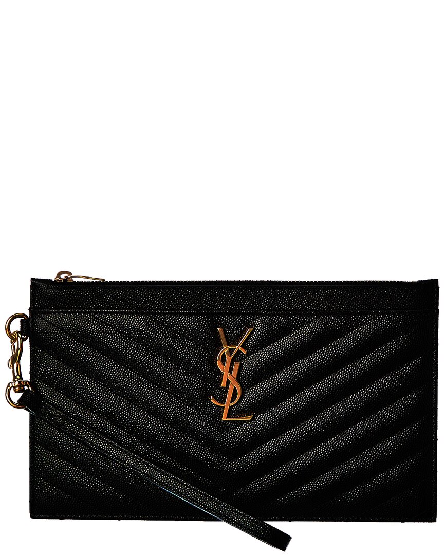 Saint Laurent Monogram Quilted Leather Clutch In Black