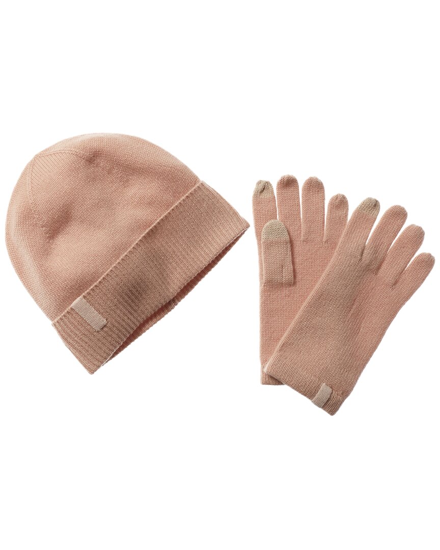 Amicale Cashmere Cashmere Hat & Gloves Set In Green