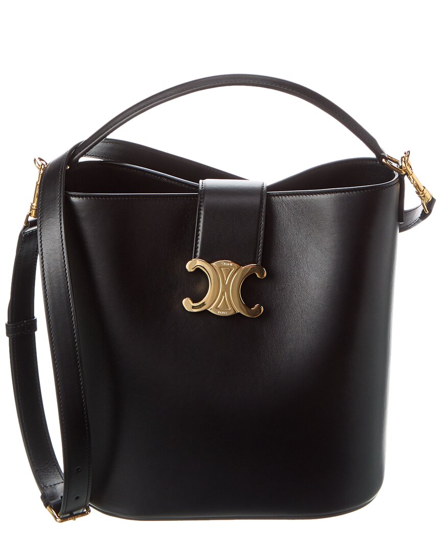 Celine Louise Medium Leather Bucket Bag In Black