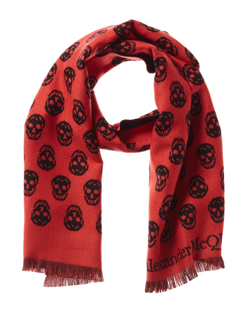 Alexander Mcqueen Skull Intarsia Knit Wool Scarf In White