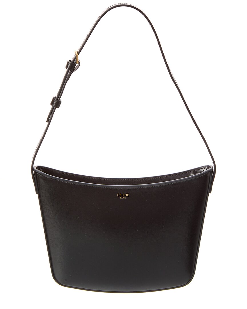 Shop Celine Croque Medium Leather Hobo Bag In Black