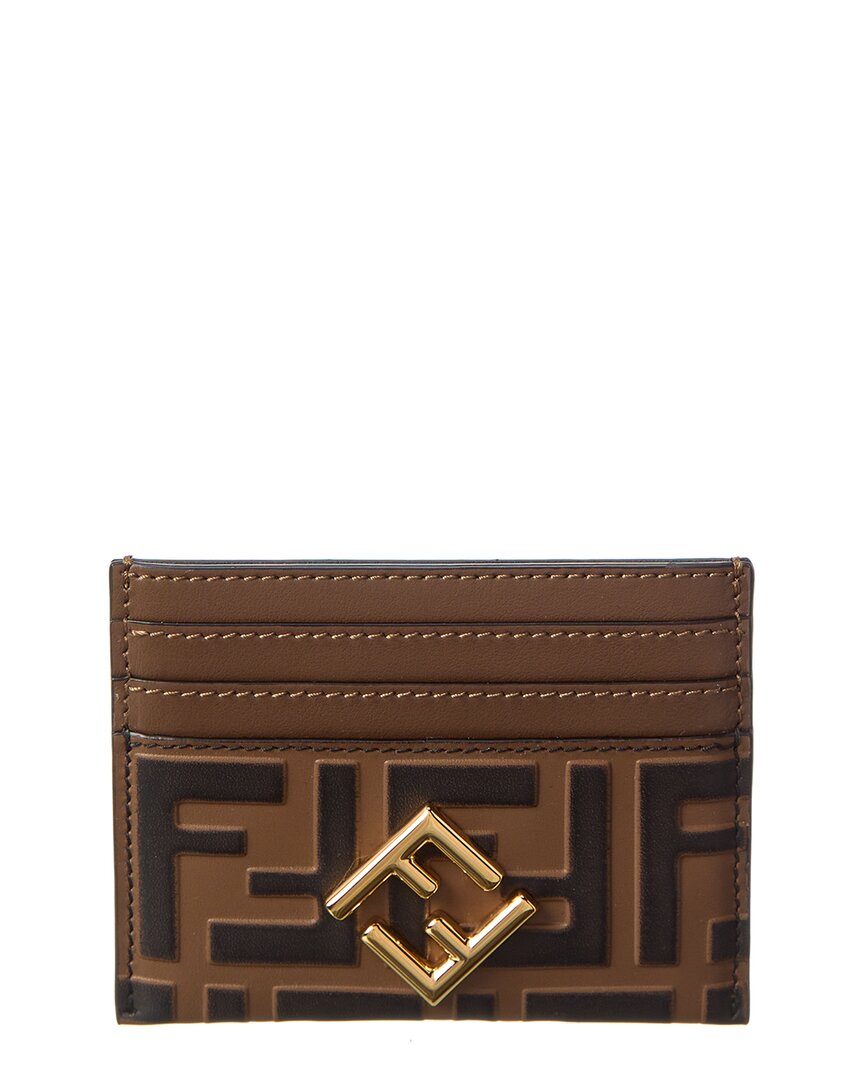 Fendi Ff Diamonds Leather Card Holder In Brown
