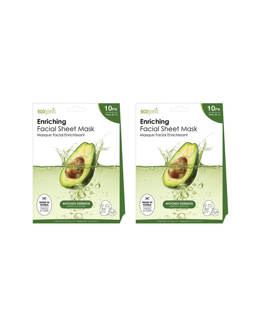 Ecoganic Unisex 0.74oz Avocado Enriching Facial Sheet Mask 2 X 10 Pack