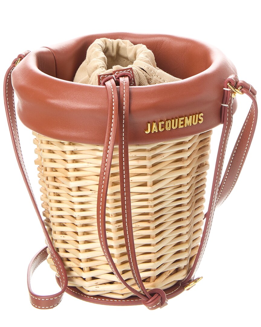 Shop Jacquemus Le Panier Seau Wicker & Leather Bucket Bag In Brown