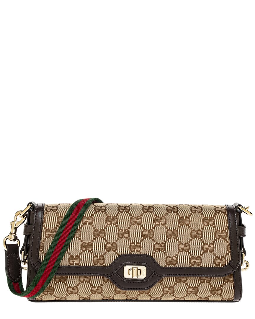 Gucci Luce Small Canvas & Leather Shoulder Bag In Beige