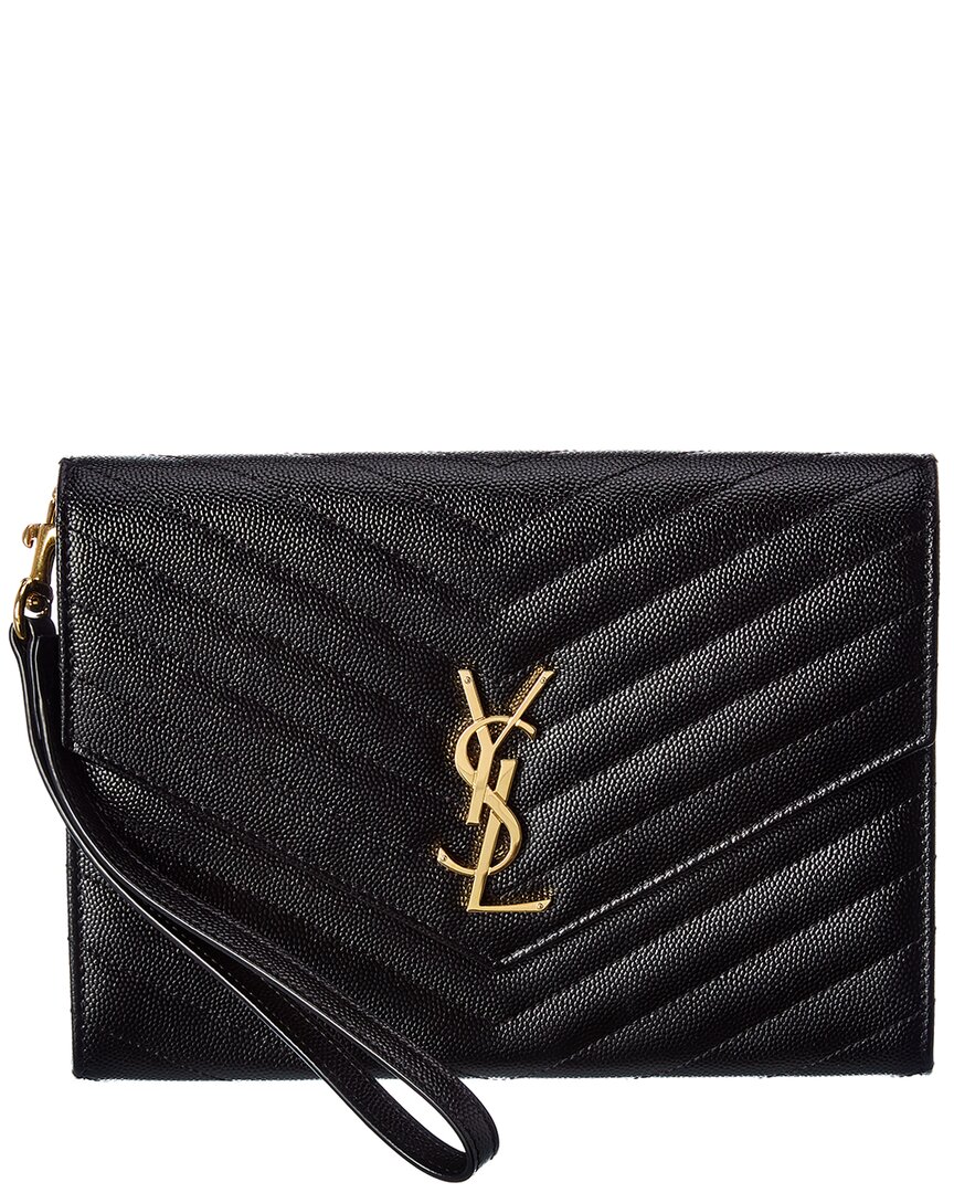 Saint Laurent Monogram Leather Clutch In Black