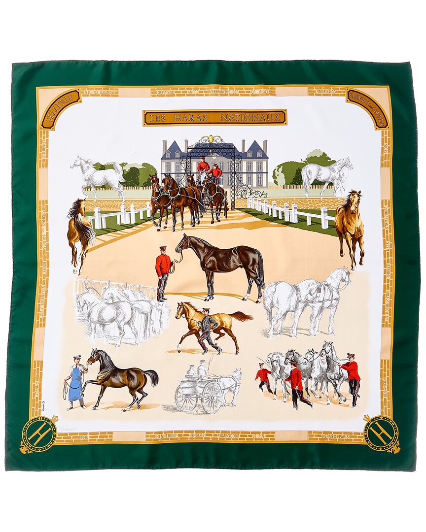 Hermes Hermès Les Haras Nationaux Hubert De Watrigant Silk Scarf (authentic Pre-loved) In Green