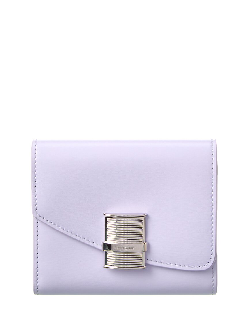 Ferragamo Fiamma Leather Compact Wallet In Purple