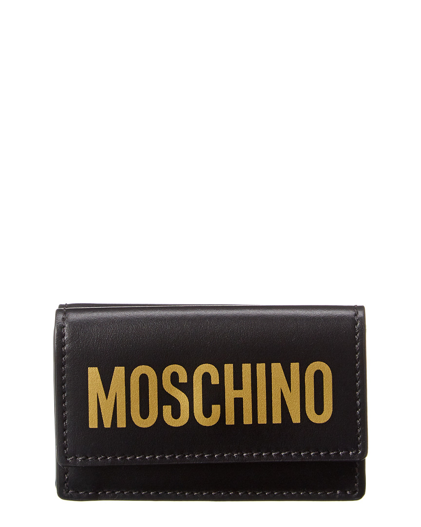 Image of Moschino Logo Print Leather French Wallet