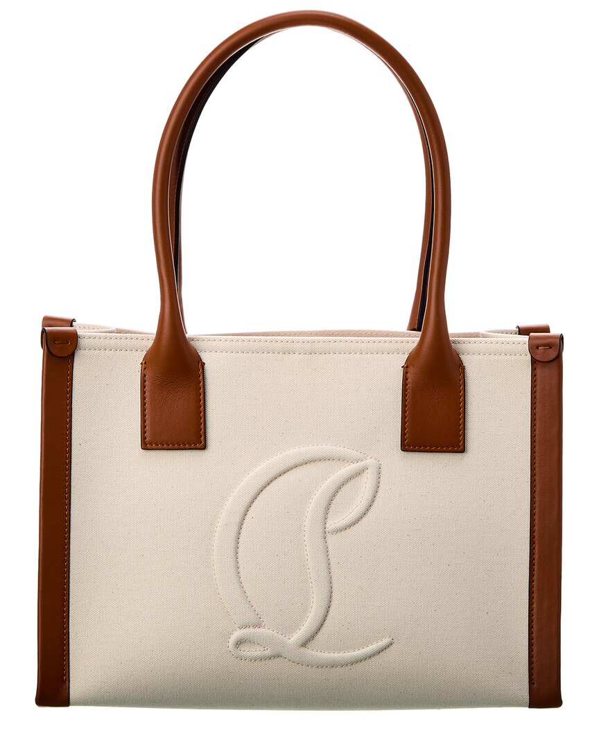 Shop Christian Louboutin By My Side Small Canvas & Leather Tote In Brown