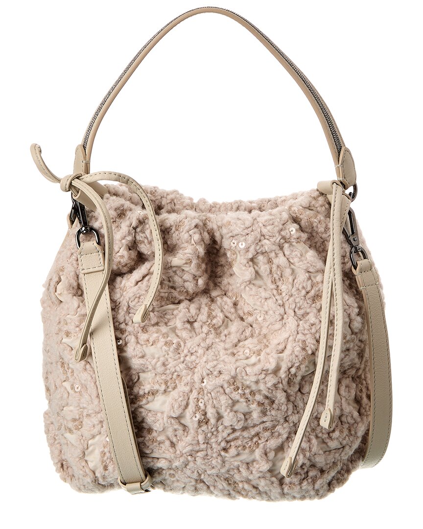 Brunello Cucinelli Wool & Leather Bucket Bag