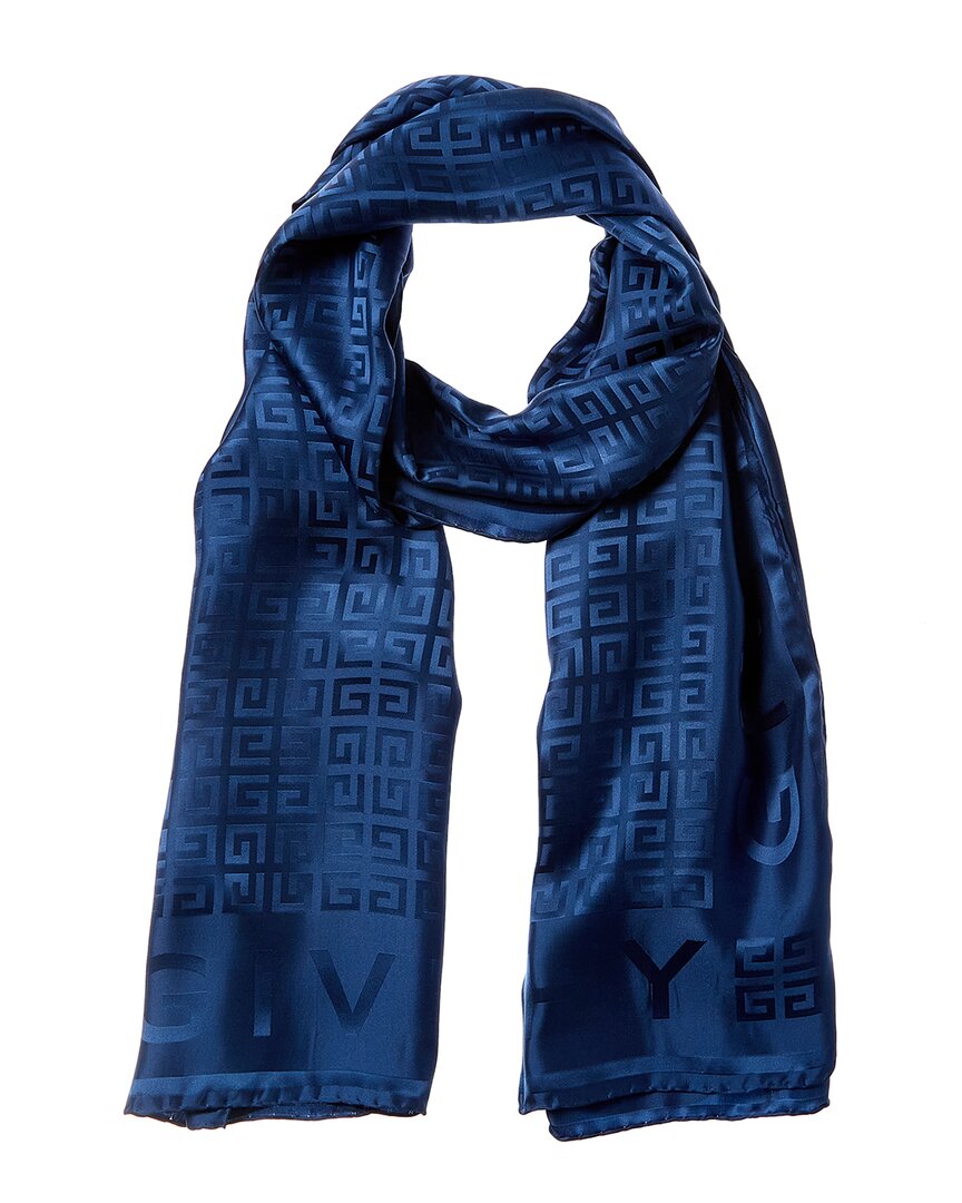 Givenchy Logo Silk Scarf In Blue