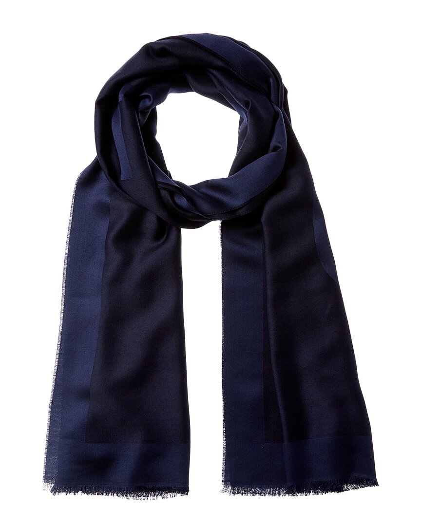 Givenchy Logo Silk & Wool-blend Scarf In Blue