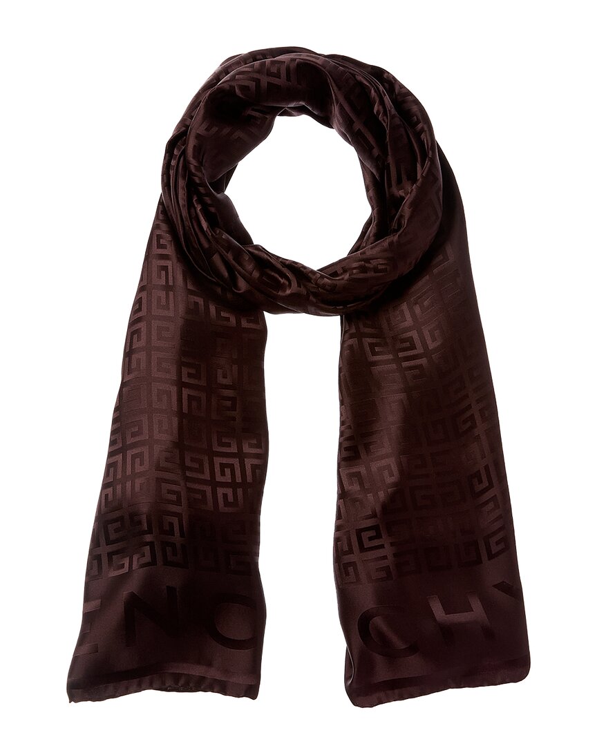 Givenchy Logo Silk Scarf In Brown