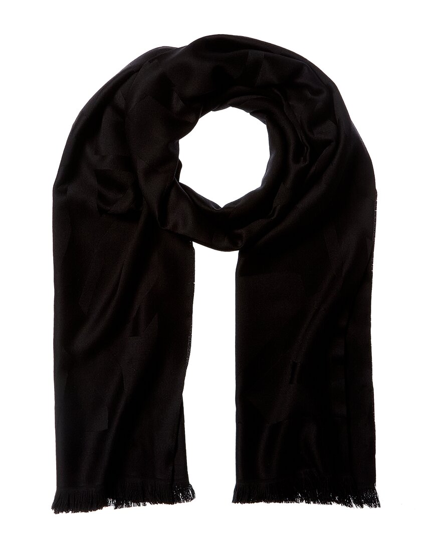 Saint Laurent Cassandre Jacquard Wool Scarf In Black