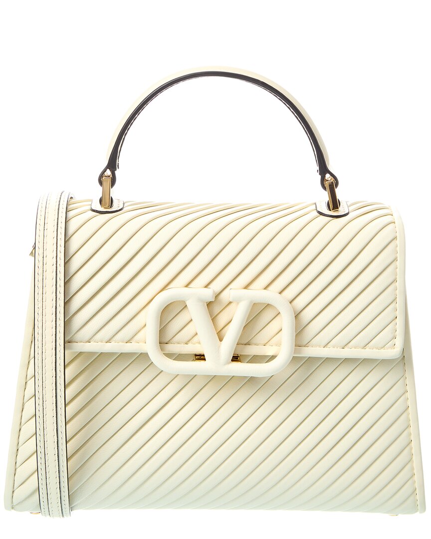 Valentino Garavani Dnu Inv Valentino Vsling Small Leather Satchel In White