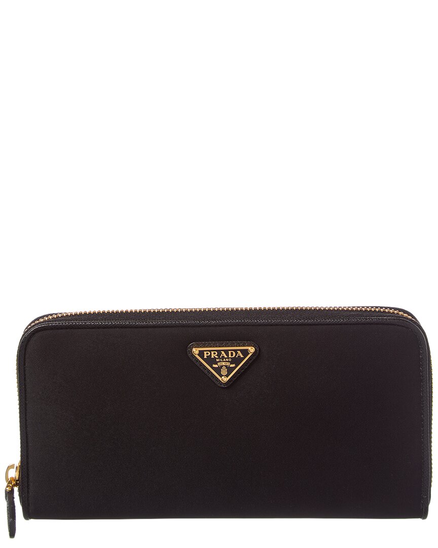 Prada Dnu Inv  Logo Tessuto & Leather Zip Around Wallet