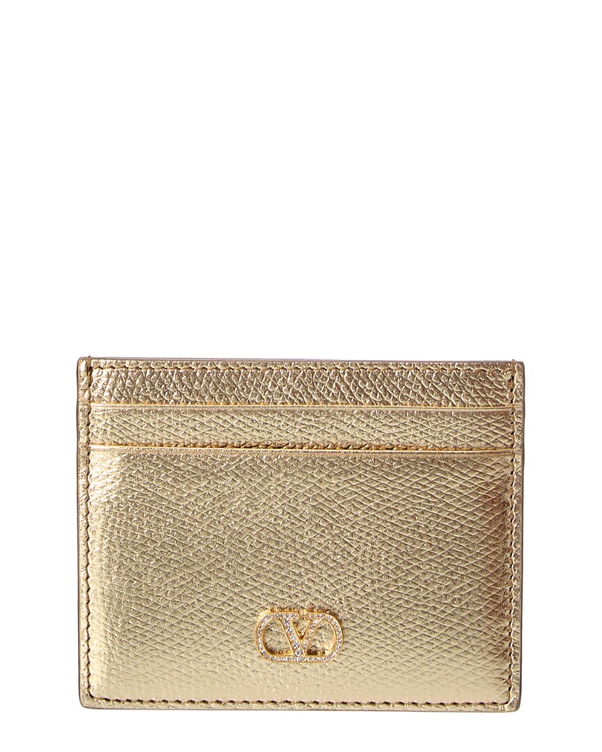 Valentino Gold Vlogo Signature Leather Card Case