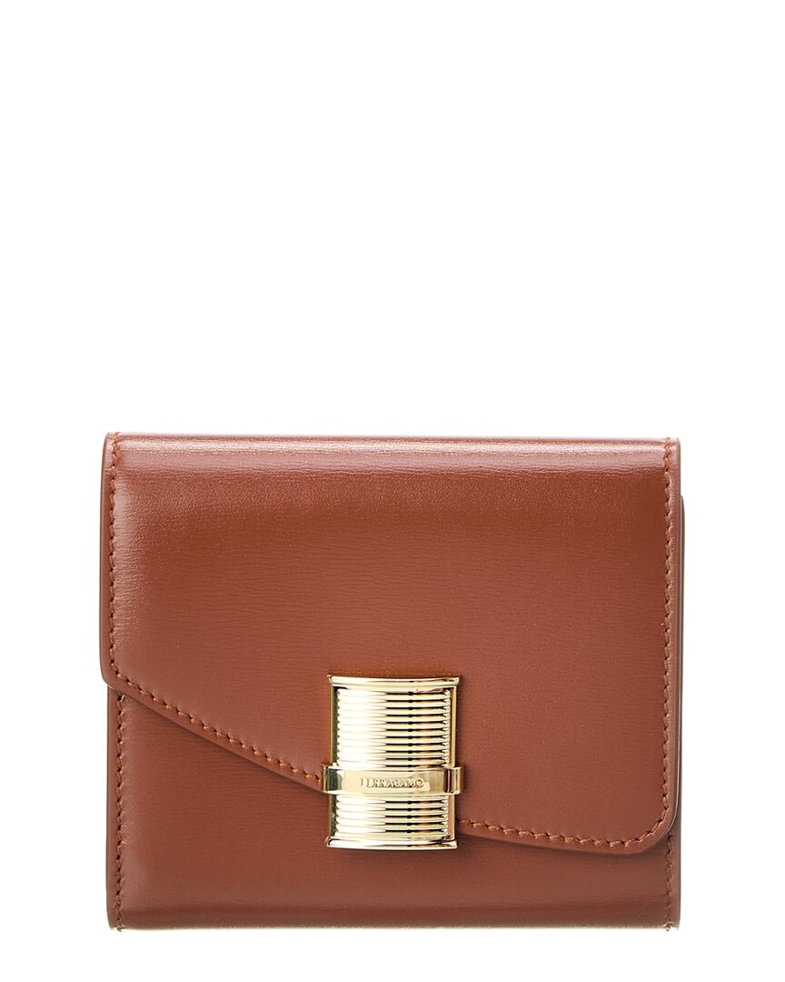 Ferragamo Hug Compact Bi-color Leather Wallet In Brown