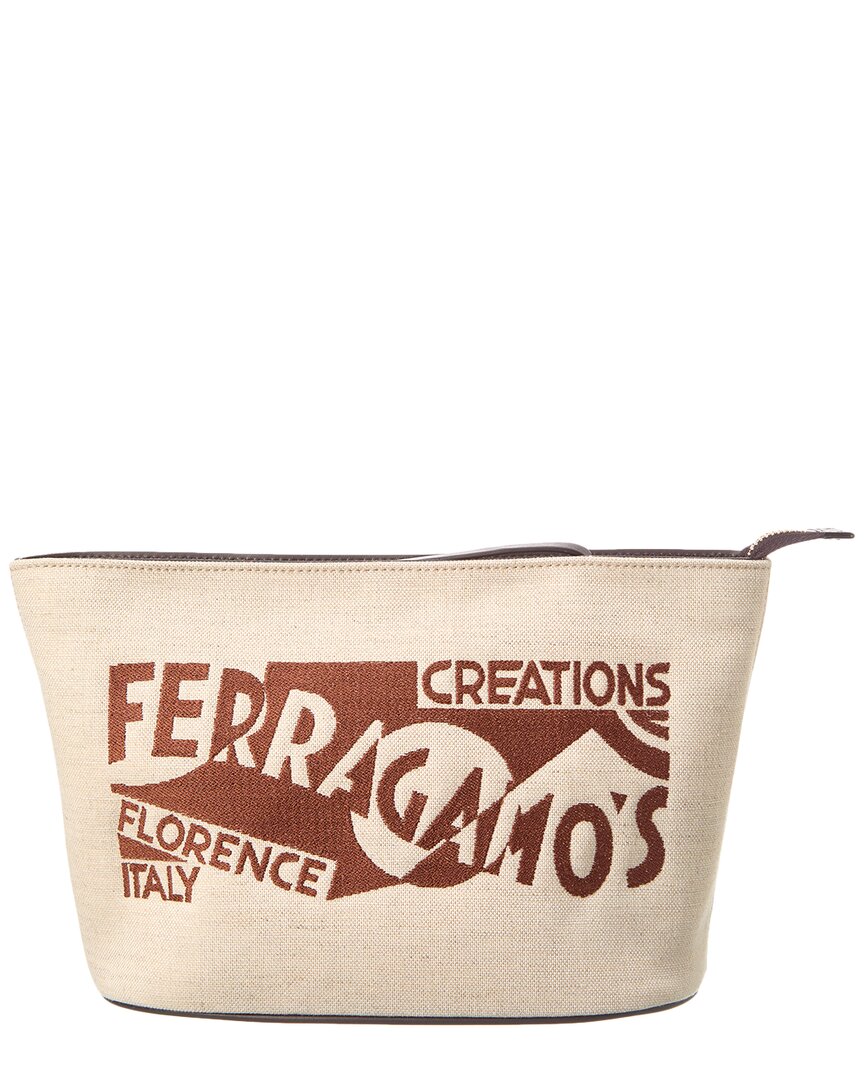 Ferragamo Canvas & Leather Pouch In White