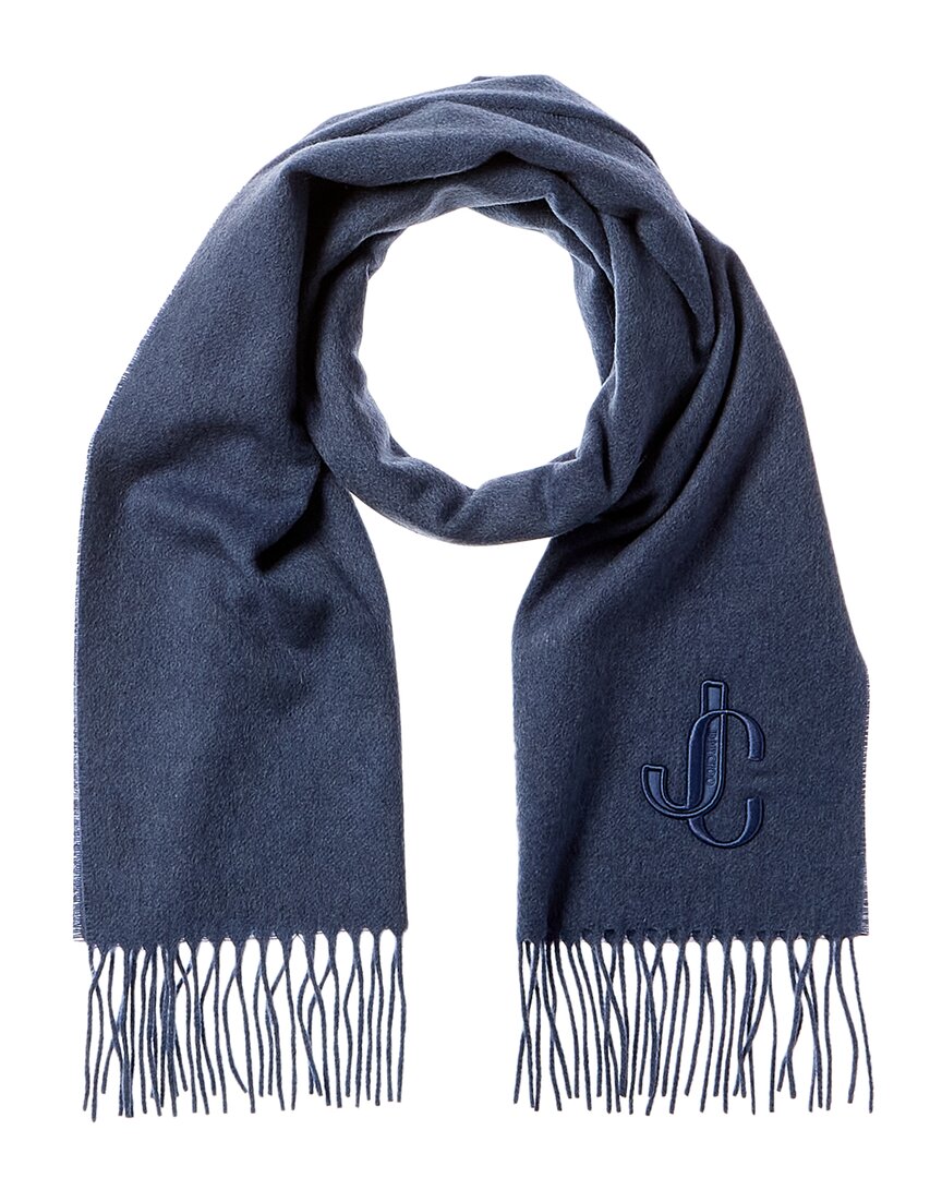 Jimmy Choo Logo Cashmere Scarf In Blue