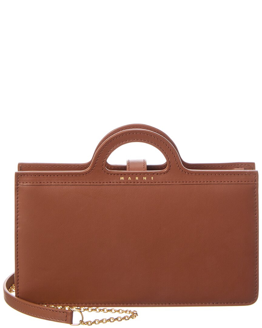 Marni Tropicalia Leather Wallet On Chain In Brown