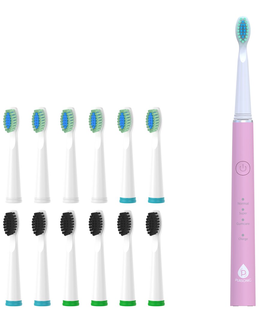 Pursonic Usb Rechargeable Sonic Toothbrush With 12 Brush Heads