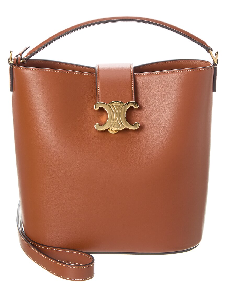 Celine Louise Medium Leather Bucket Bag In Brown