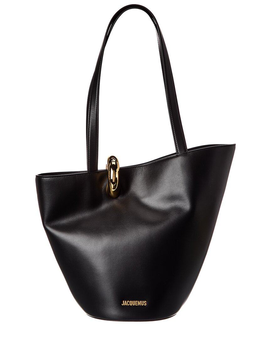 Jacquemus Bambola Medium Leather Tote In Black