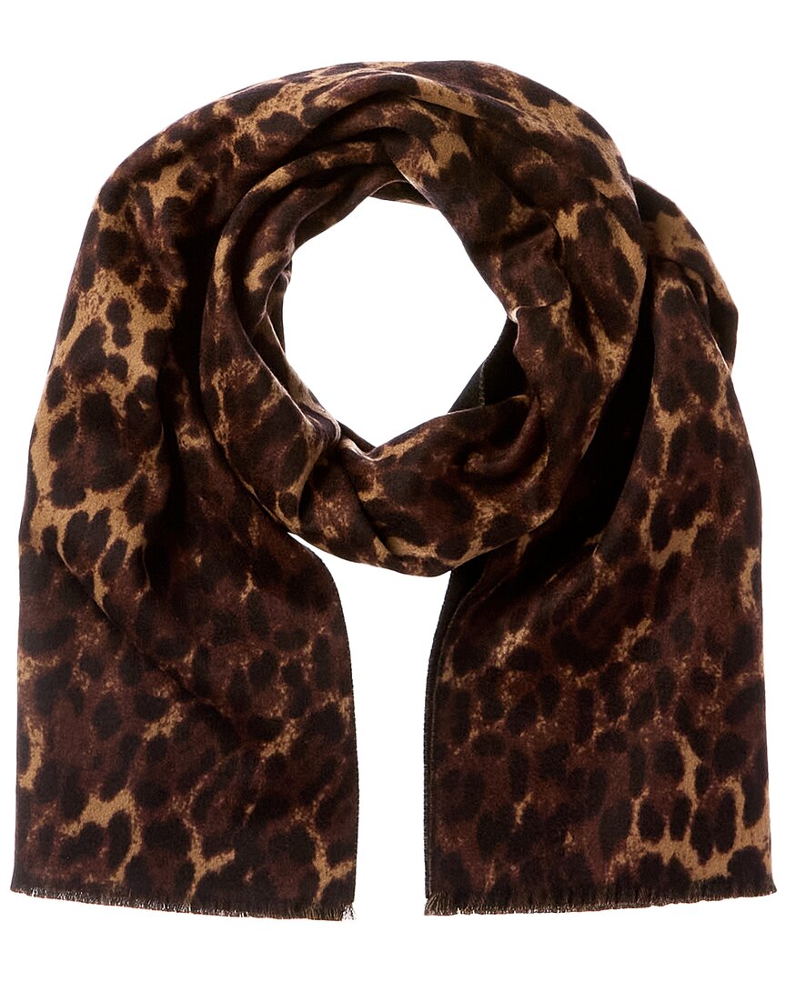 Amicale Cashmere Cheetah Double Face Wool & Cashmere-blend Scarf In Brown