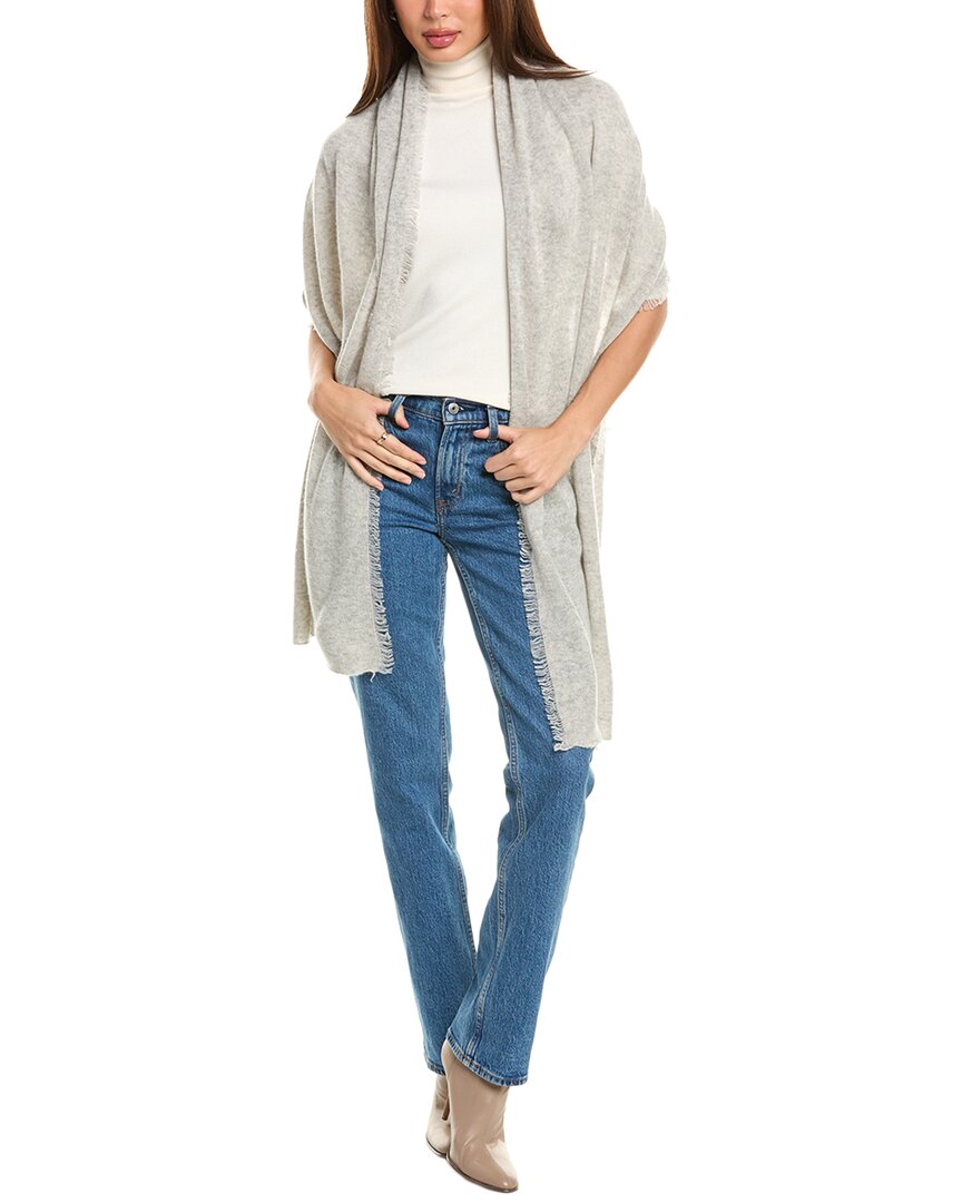 Amicale Cashmere Fringe Jersey Cashmere Travel Wrap In Grey