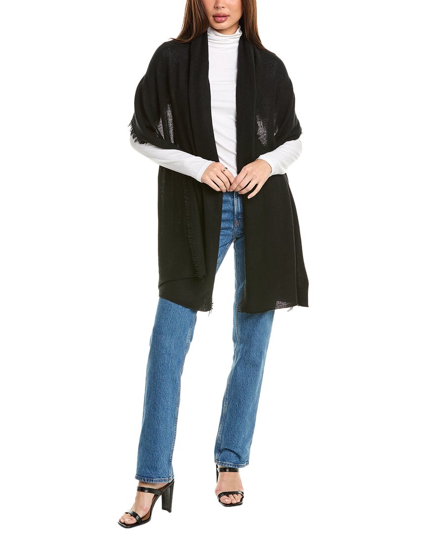 Amicale Cashmere Fringe Jersey Cashmere Travel Wrap In Black
