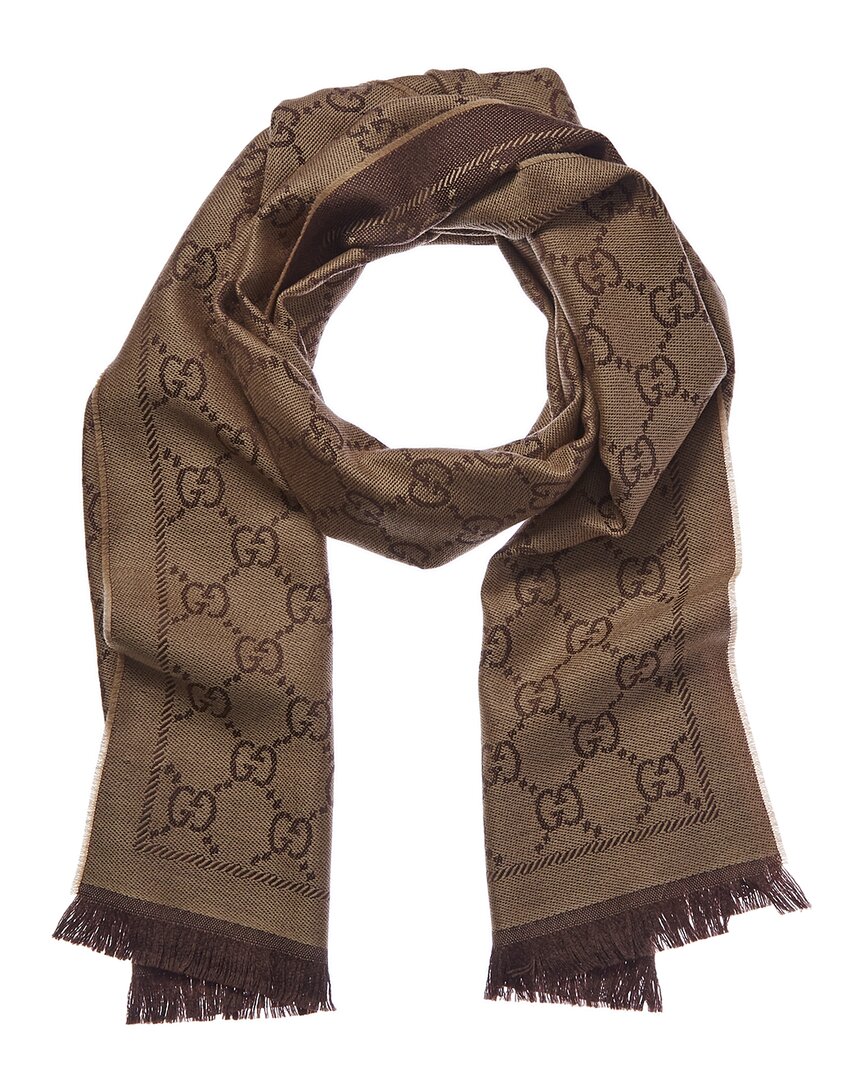 Gucci Gg Jacquard Wool Scarf In Brown
